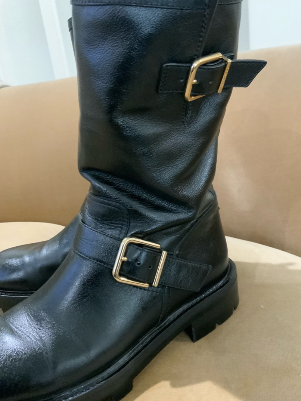 Jimmy Choo Biker Textured Leather Boots sz 39 - Picture 5 of 16